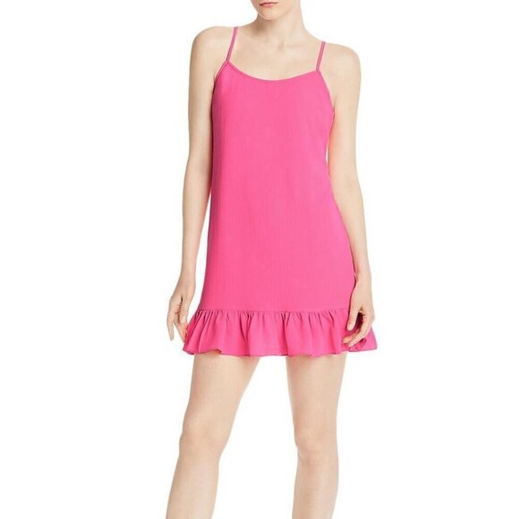 AQUA PINK FLOUNCE HEM SLEEVELESS TEXTURED MINI DRESS L - Picture 1 of 6